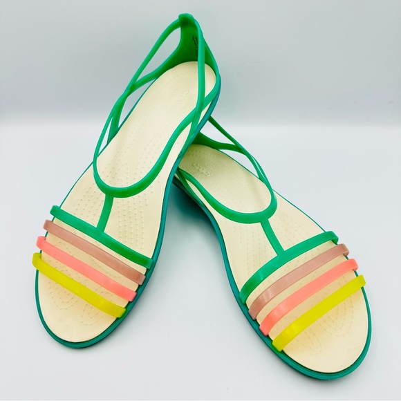 Crocs Slip On Isabella Multicolor Strappy Jelly Flat Comfort Size 10 Preowned - Picture 1 of 8